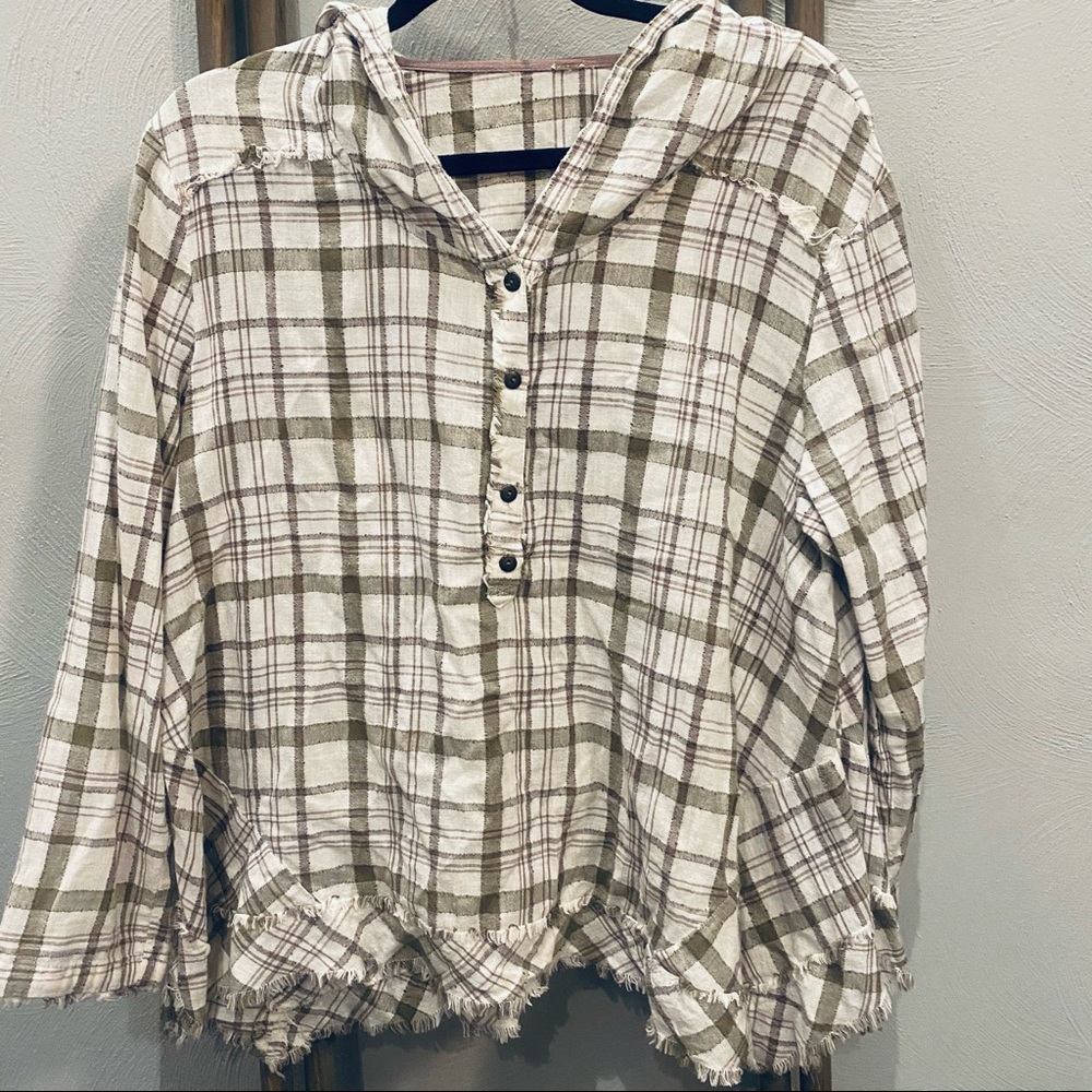 Free People Hooded Plaid Pullover